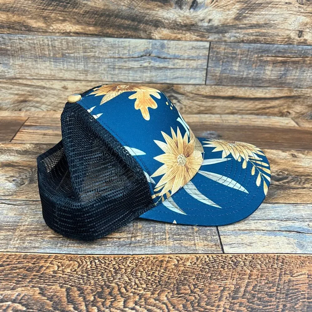 Hurley Floral Blue Yellow Women's Trucker Hat Snapback Mesh